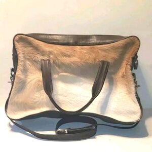 Yohji Yamamoto Medium SIZE FUR tan purse brown leather long strap